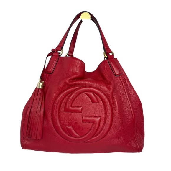 Gucci Handbags - Gucci Red Soho Pebbled Leather Hobo with Tassel